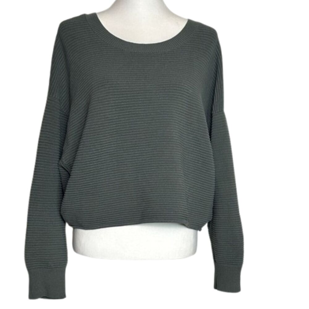 Aerie Ribbed Cropped Crew Neck Sweater Size Large Stretchy Soft Green